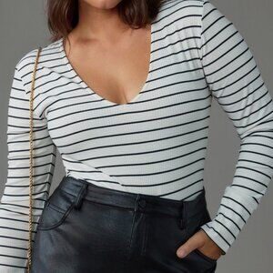 Pilcro by Anthropologie Striped Ribbed Long Sleeve Bodysuit NWT Size 1X